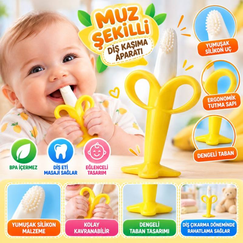 Muz Şekilli Diş Kaşıma Aparatı – Bebekler İçin Silikon Diş Kaşıyıcı, Diş Çıkarma Oyuncağı