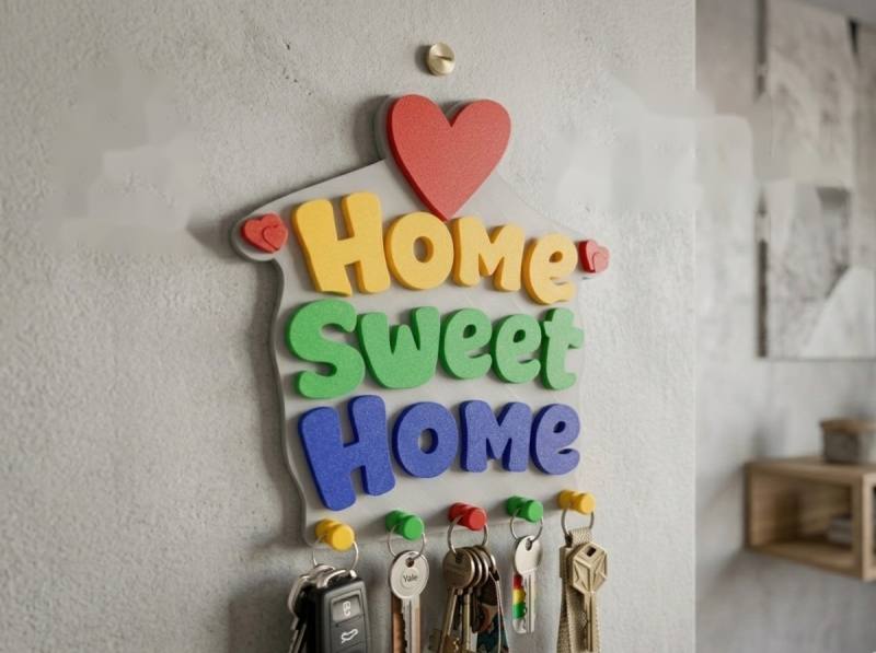 3D Baskı Home Sweet Home Duvar Anahtarlığı Çok Parçalı Dekoratif Anahtar Askısı