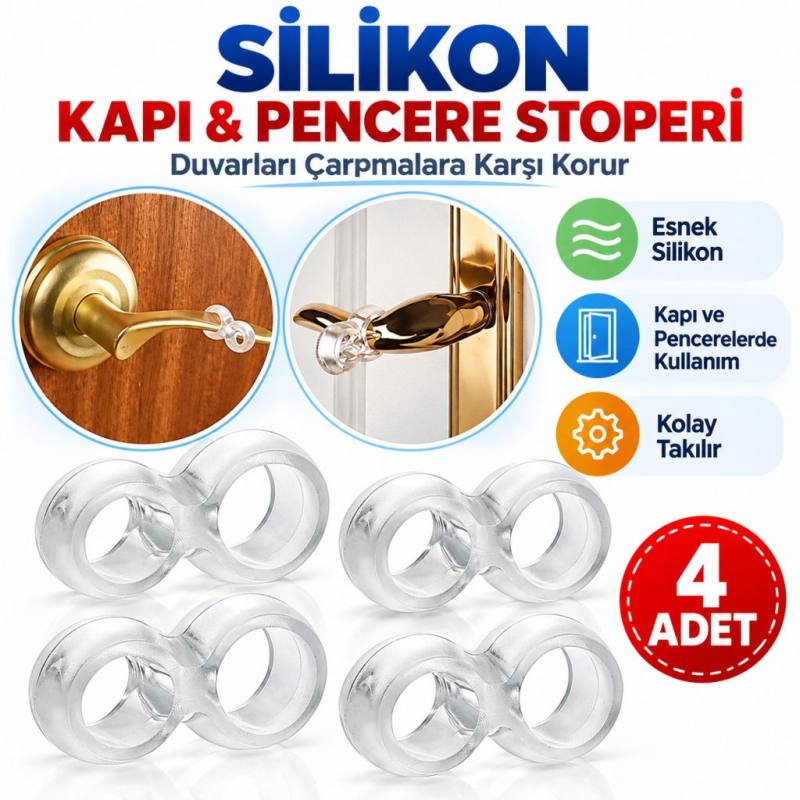 Silikon Kapı & Pencere Vurma Önleyici Stoper Kapı Tamponu 4 Adet