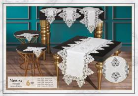 Salon Takımı 5 Parça Dantel Masa Örtüsü Runner Seti Çeyizlik Mimoza Model No 666Krem