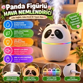 Sevimli Panda Figürlü Hava Nemlendirici – Ultrasonik Soğuk Buhar Makinesi, LED Işıklı Masaüstü Oda Nemlendirici