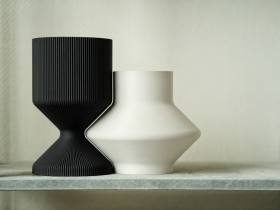 3D Baskı Modern Dekoratif İkili Vazo Seti - Minimalist Çizgili Çiçek Vazosu-Siyah-Beyaz - 17*10,25 Cm  - 13*15 Cm