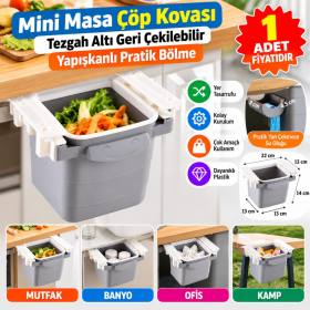 Mini Masa Çöp Kovası Plastik Tezgah Altı Geri Çekilebilir Yapışkanlı Görünmez Bölme Pratik (adet fiyatıdır)