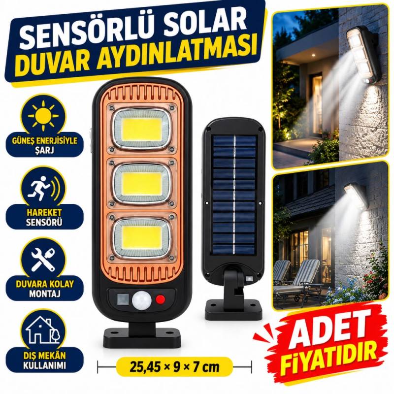 Sensörlü Güneş Enerjisi İle Şarj Olabilen Duvara Monte Solar Aydınlatma GL-84069 (adet fiyatıdır)