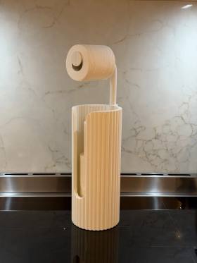 3D Baskı Ayaklı Tuvalet Kağıtlığı Yedek Rulo Saklamalı Modern Tuvalet Kağıdı Standı Çizgili - Bej
