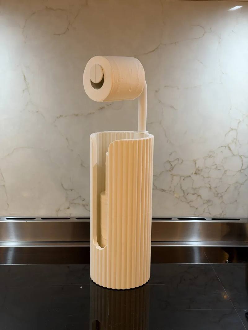 3D Baskı Ayaklı Tuvalet Kağıtlığı Yedek Rulo Saklamalı Modern Tuvalet Kağıdı Standı Çizgili - Bej