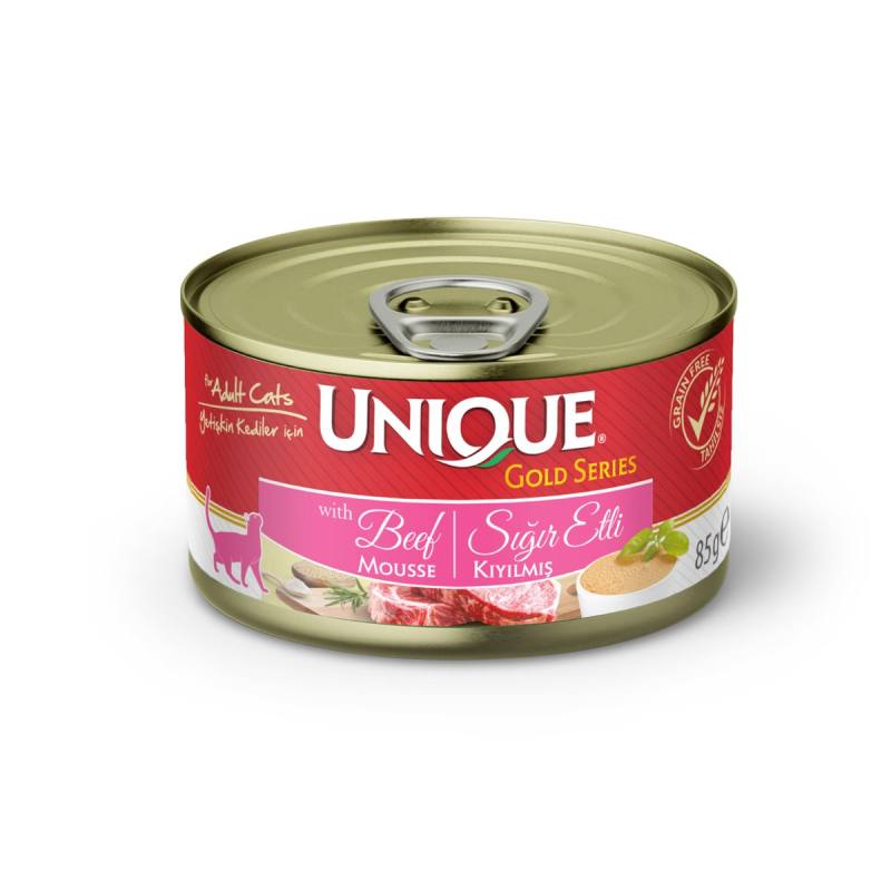 UNIQUE Gold Series Tahılsız Sığır Etli Mousse Yetişkin Kedi Konservesi 85 gr