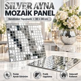 Kare Silver Cam Mozaik Fayans Çıkartmaları El İşi Kare Cam Fayans Kendinden Yapışkanlı Aynalı Dekor Panel 30x30 Cm