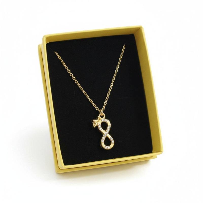Taşlı Sonsuzluk Yıldız Figürlü Gold Kolye (Özel Kutulu)