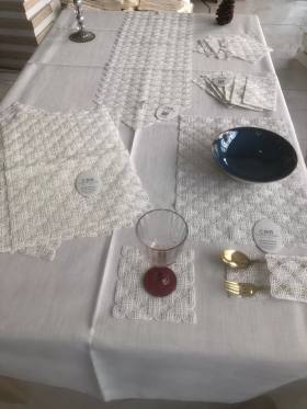 Sofra Takımı Orion Gardenya Keten Yemek Takımı 160x260 Masa Seti 26 Parça Runner Set Krem