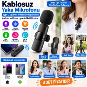 Type C Uyumlu İphone Dönüştürücülü Kablosuz Yaka Mikrofonu Android ve İphone Uyumlu Mini Mikrofon (adet fiyatıdır)