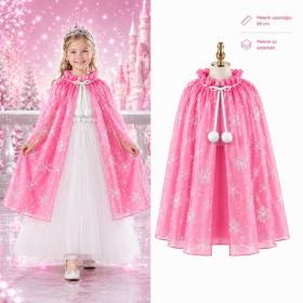 Kar Tanesi Desenli Pembe Pelerini - Astarlı Pelerini 85 cm
