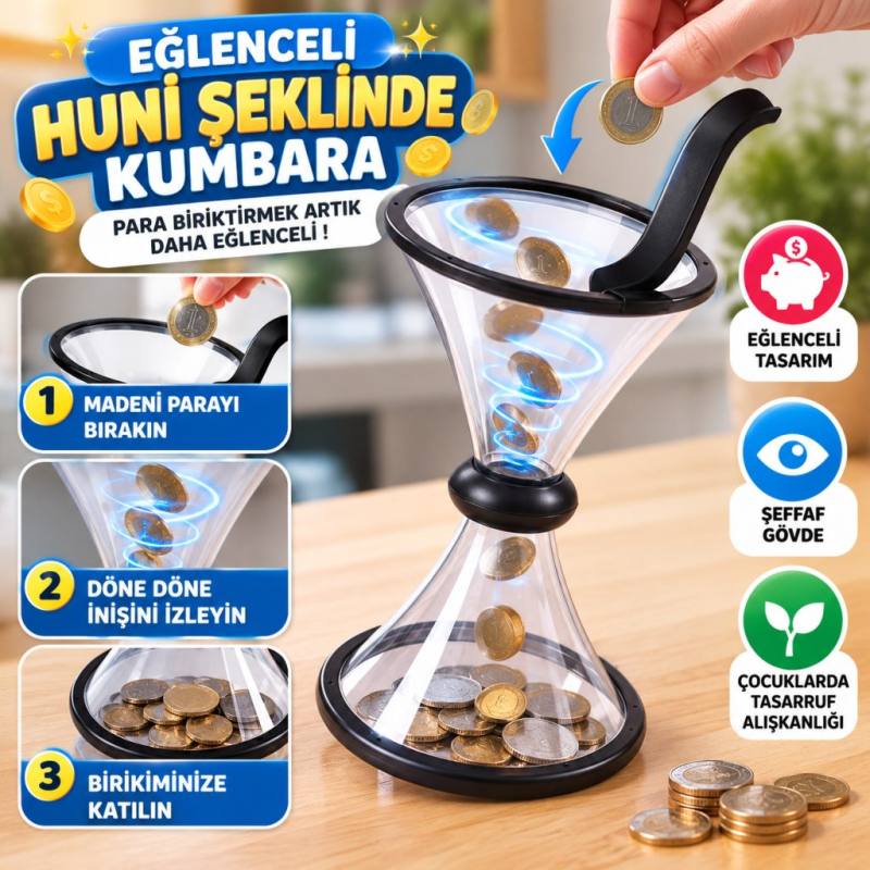 Eğlenceli Huni Şeklinde İlginç Şeffaf Para Biriktirme Kumbarası