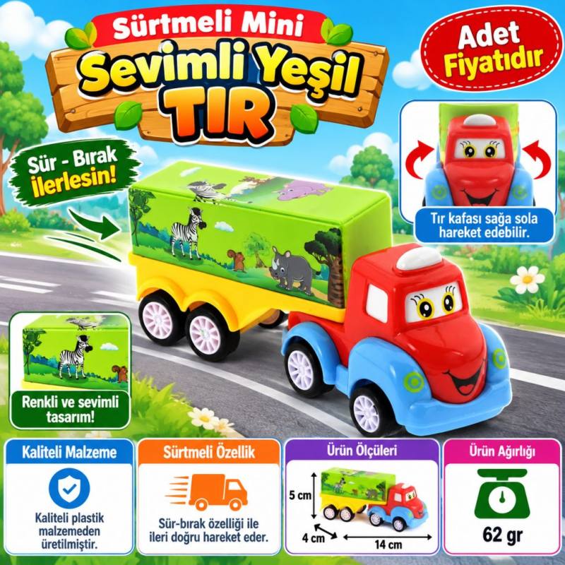 Çek Bırak Mini Sevimli Yeşil Tır (adet fiyatıdır)