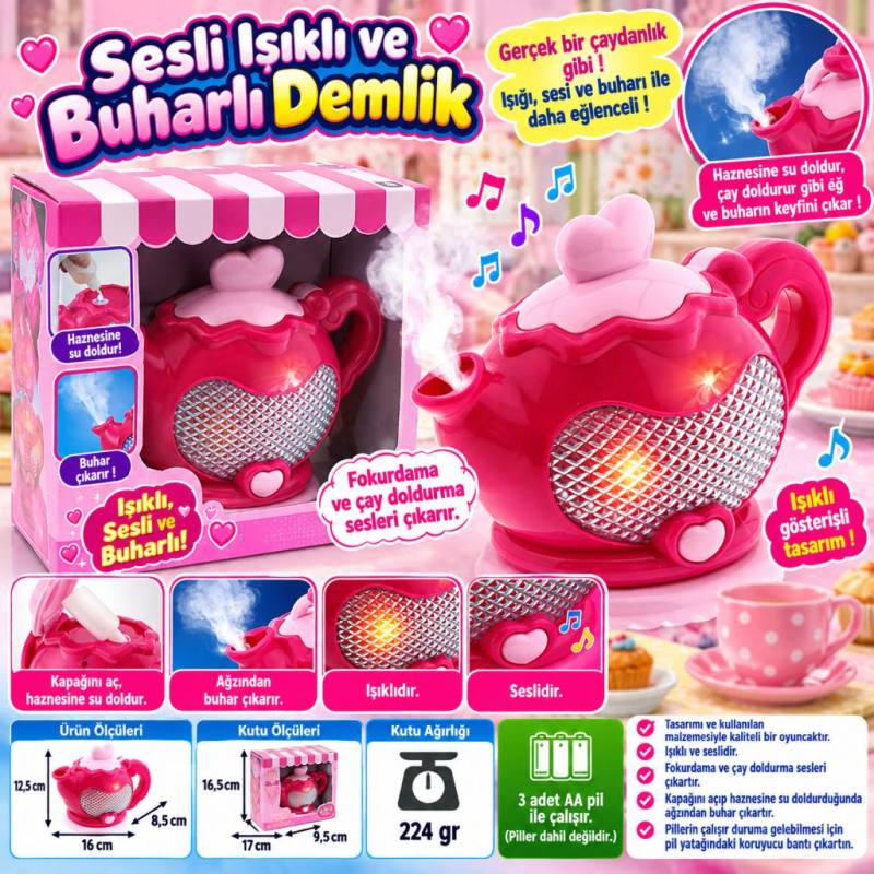 Sesli Işıklı ve Buharlı Demlik