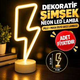 Dekoratif Şimşek Şeklinde Pilli Neon Led Lamba Süs Masa Lambası