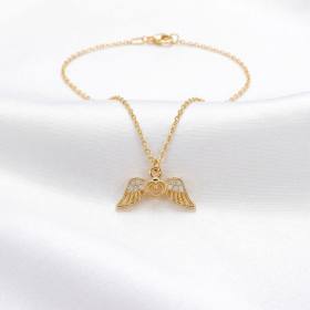 Kalpli Melek Kanadı Kolye, Zirkon Taşlı Gold Kaplama