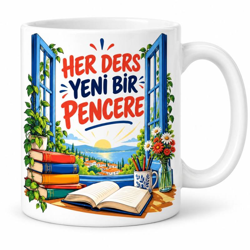 Bilgiye Pencere Tasarımlı Porselen Kupa - MODEL 1128
