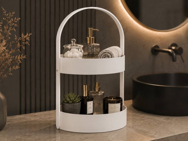 3D Baskı İki Katlı Banyo Düzenleyici - Taşınabilir Organizer ve Saklama Standı-Beyaz