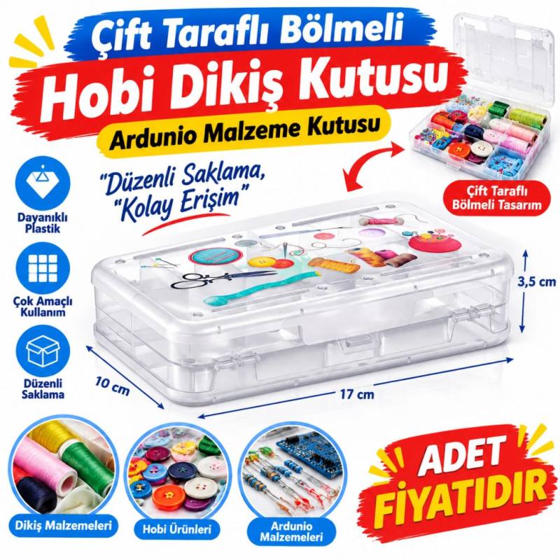 Çift Taraflı Bölmeli Hobi Dikiş Kutusu Ardunio Malzeme Kutusu(adet fiyatıdır)