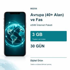 Avrupa (40+ Alan) ve Fas eSIM İnternet Paketi 3 GB 30 Gün