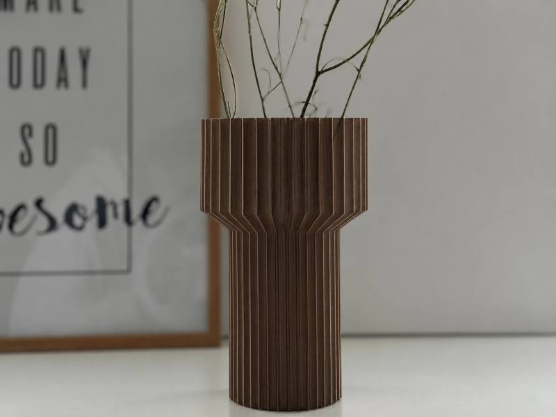 3D Baskı Modern Dekoratif Çiçek Vazosu - Minimal Silindir Tasarımlı Masaüstü Vazo, Ev ve Ofis Dekoru-Kahverengi