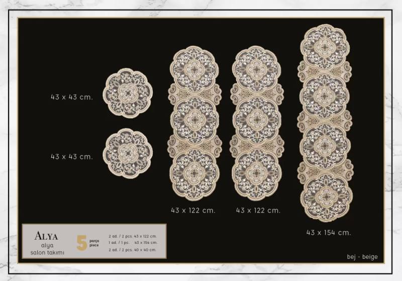 Alya Model No124 Gold 5 Parça Salon Takımı Dantelli Masa Örtüsü Runner Seti
