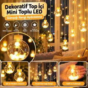 10 Sarkıtlı Kumandalı Dekoratif Top İçi Mini Toplu LED Günışığı Rengi Dekoratif Aydınlatma