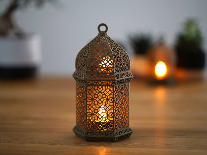 3D Baskı Arap Geometrik Desenli Fener LED Lamba ve Tealight Mumluk Dekoratif Aydınlatma