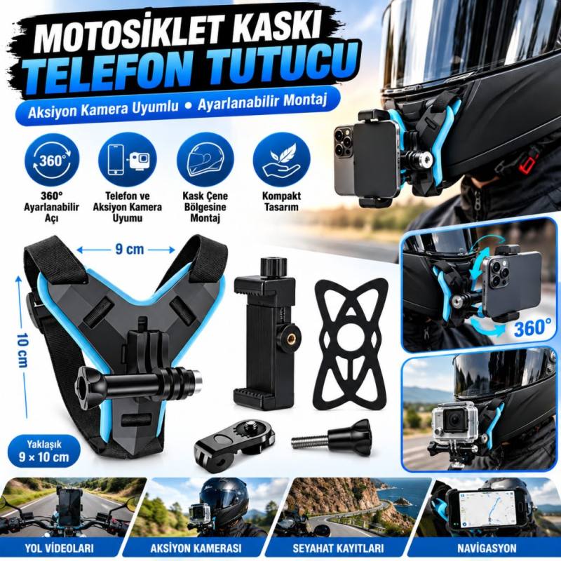Motorsiklet Kask Önü Takılan Telefon Tutucu Aksiyon Kamerası Takılabilen Aparat