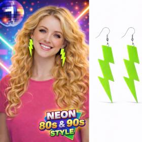 80?ler 90'lar Retro Neon Yeşil Şimşek Küpe 10 cm