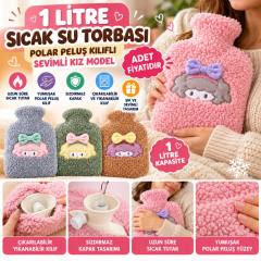 1 Litre Polar Peluş Örgülü,Kurdeleli Saçlı Kız Model Sıcak Su Torbası (adet fiyatıdır)