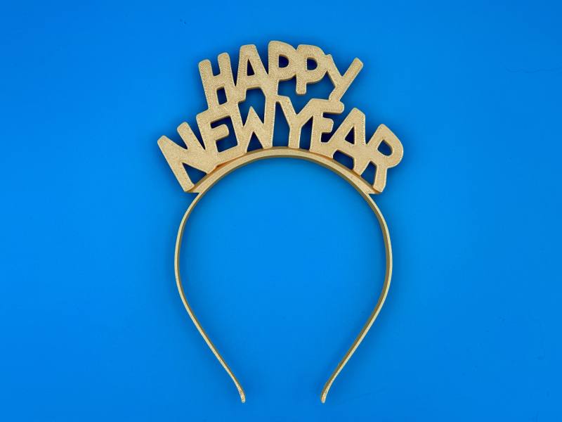 3D Baskı Happy New Year Yazılı Yılbaşı Saç Bandı Parti Aksesuarı Yeni Yıl Taç Bandı