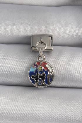 316L Çelik Gümüş Renk Sallantı Dünya Model Nomination Charm