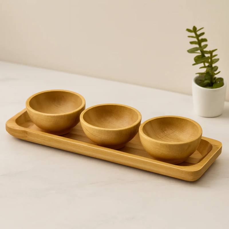 Bambu Lokumluk ve Çerezlik Seti 3'lü Sunum Tepsili (6 cm)
