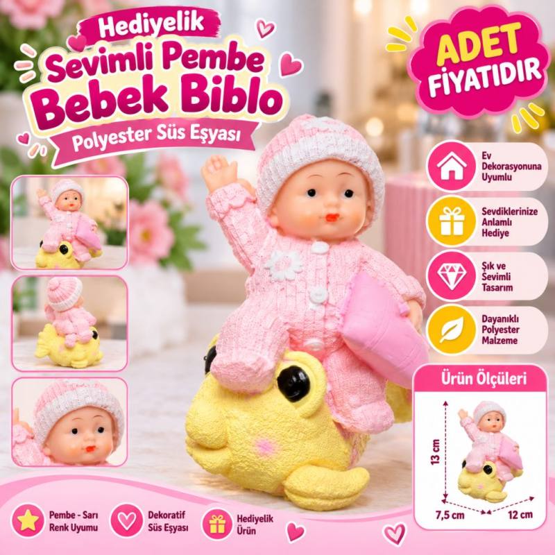Hediyelik Sevimli Pembe Bebek Biblo Polyester Süs Eşyası (adet fiyatıdır)