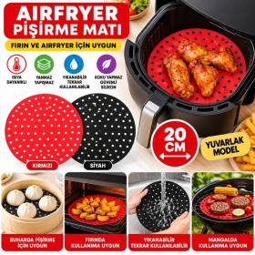 Siyah Isıya Dayanıklı Yıkanılabilir Silikon Fırın Ve Airfryer Yuvarlak Model Pişirme Matı 20 Cm