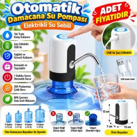 Usb ile Şarj Edilebilir Elektrikli Otomatik Damacana Su Pompası (adet fiyatıdır)