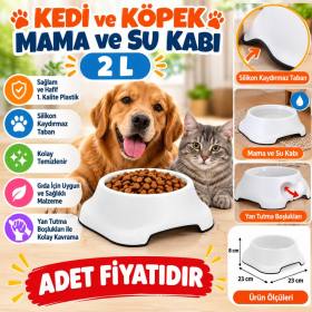Silikon Kaydırmaz Taban Plastik Kedi ve Köpek Mama ve Su Kabı 2 L (adet fiyatıdır)