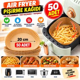 50 Adet 20 cm Air Fryer Pişirme Kağıdı Tek Kullanımlık Yağ Geçirmez Yuvarlak Tabak Model PVC