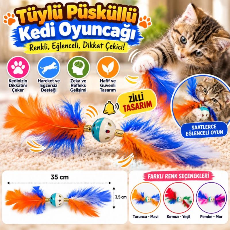 Tüylü PüsküllüKedi OyuncağıDikkat Çekici Renkli Sevimli Evcil Hayvan Oyuncağı