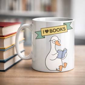I Love Books Yazılı Tasarım Kupa Model 206 Kitap Severlere Özel Seramik Kahve Kupası Hediye Seçeneği