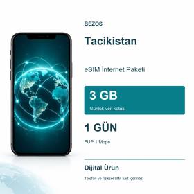 Tacikistan eSIM İnternet Paketi Günlük 3 GB 1 Gün - FUP 1 Mbps
