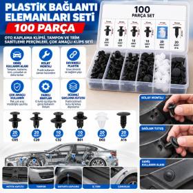 Plastik Bağlantı Elemanları Seti 100 Parça – Oto Kaplama Klipsi, Tampon ve Trim Sabitleme Perçinleri, Çok Amaçlı Klips Seti