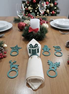 3D Baskı 6'lı Yılbaşı Peçete Halkası Seti Noel Sofra Süsü Dekoratif Peçete Yüzüğü