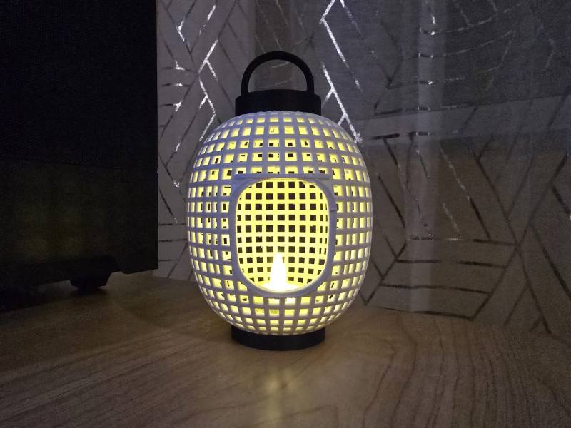 3D Baskı Japon Esintili Izgara Desenli Fener Tealight Mumluk Dekoratif Rüzgar Feneri
