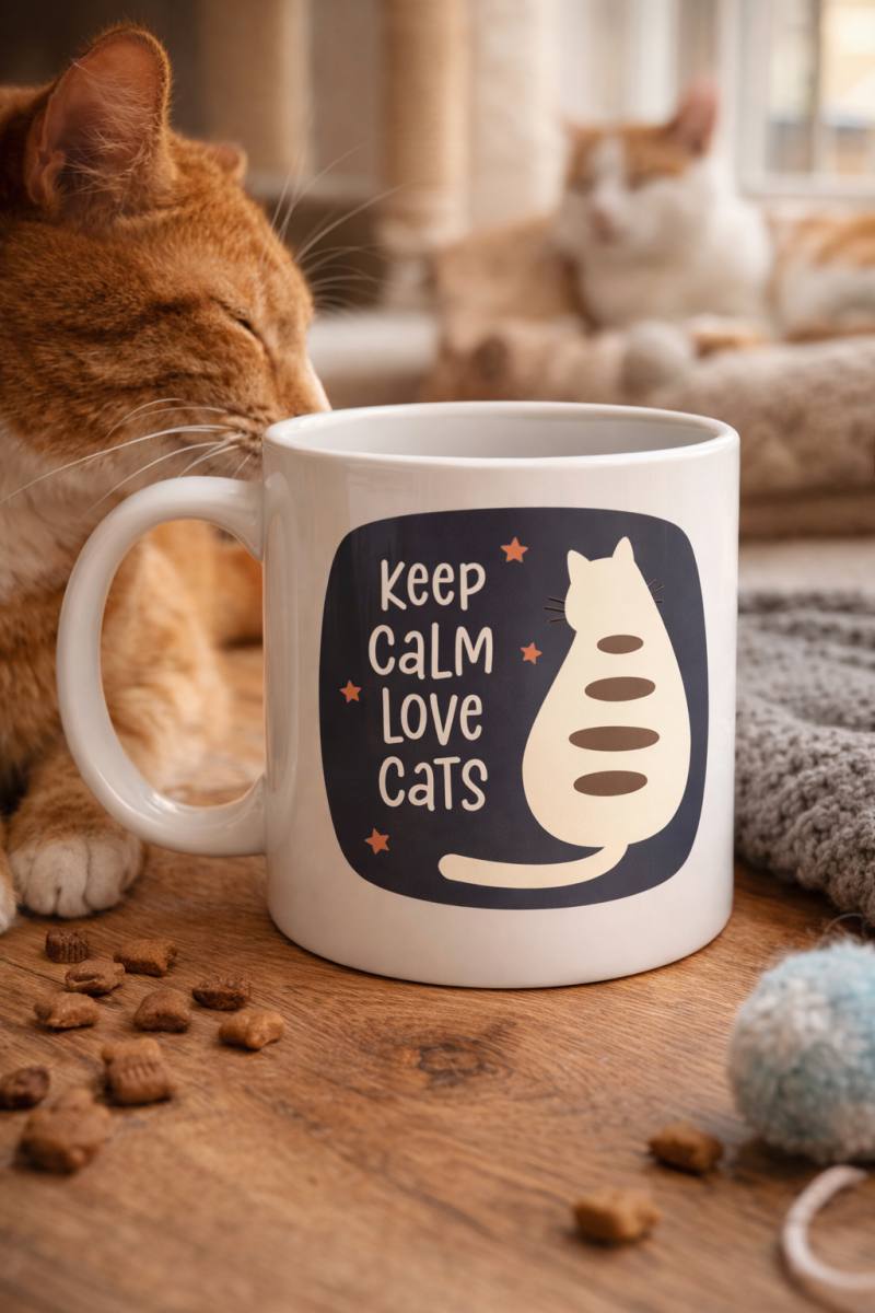 Keep Calm Love Cats Kedi Temalı Porselen Kupa MODEL 56 – Sevimli Tasarım , Kahve & Çay Kupası