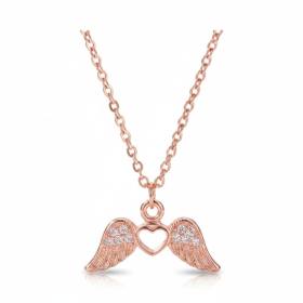 Zirkon Taşlı Kalpli Melek Kanadı Tasarım Kolye, Rose Gold Kaplama