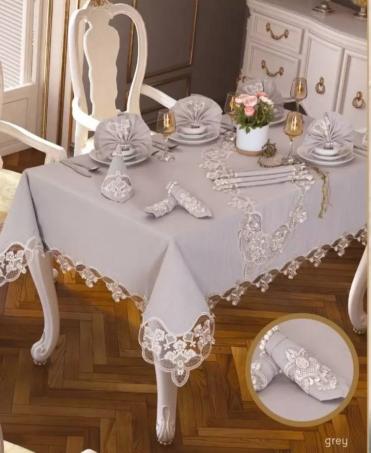 Gardenya Keten Karanfil Gri 26 Parça 160 × 220 cm Masa Takımı 12 Kişilik