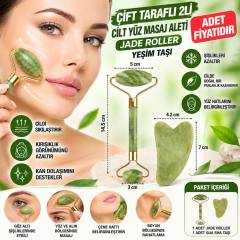 Çift Taraflı 2li Cilt Yüz Masaj Aleti Jade Roller Yeşim Taşı Seti(adet fiyatıdır)